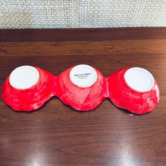 🌟HP🌟Flowing Poppies Red Poppy Flowers 3 Section Relish Snack Serving Dish - Picture 7 of 9